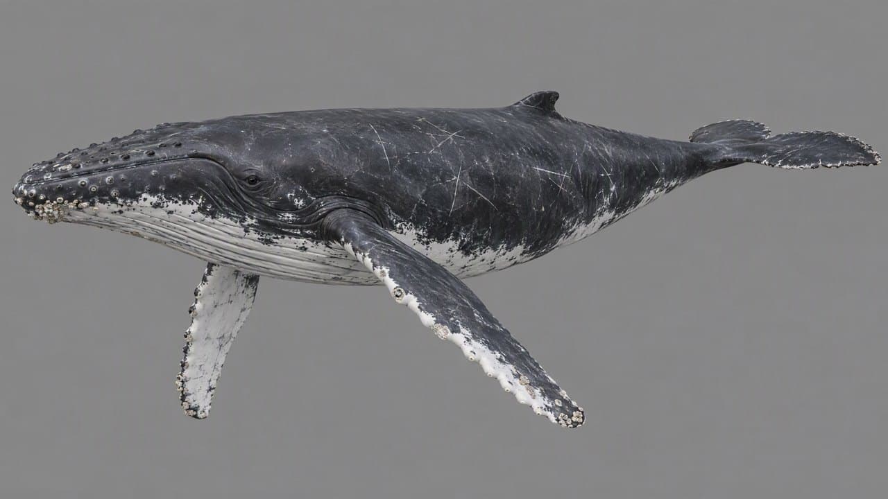 A humpback whale reference image on a grey backdrop