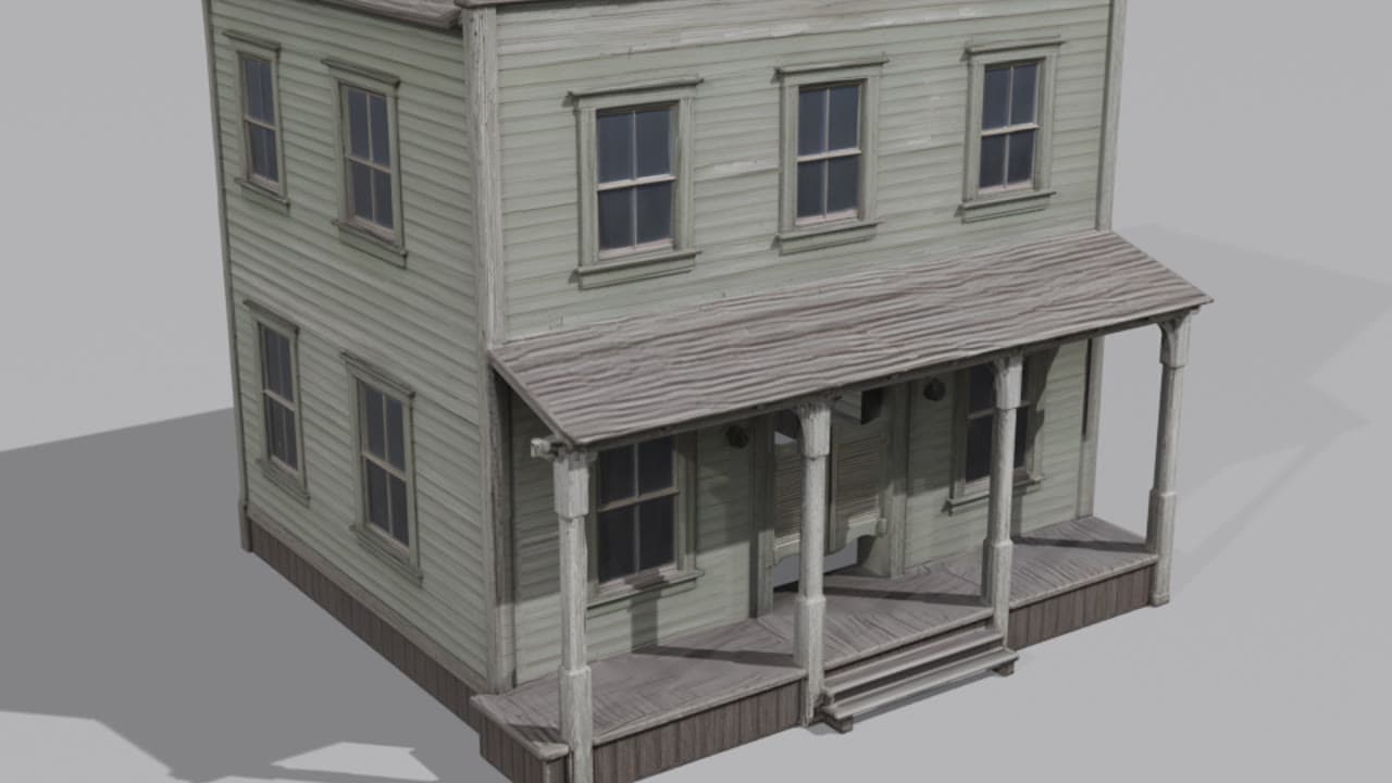 The saloon as a textured Hunyuan 3D mesh render